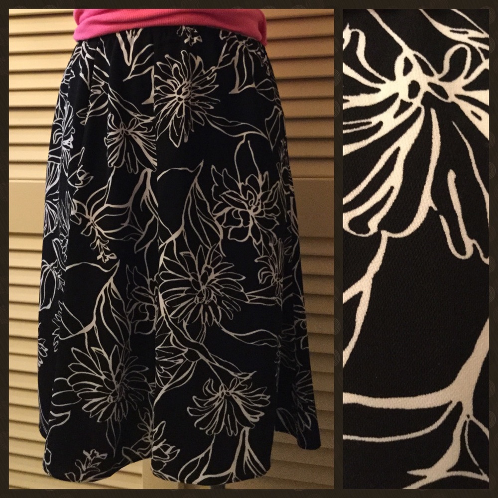 Paneled white Florals on Black Skirt